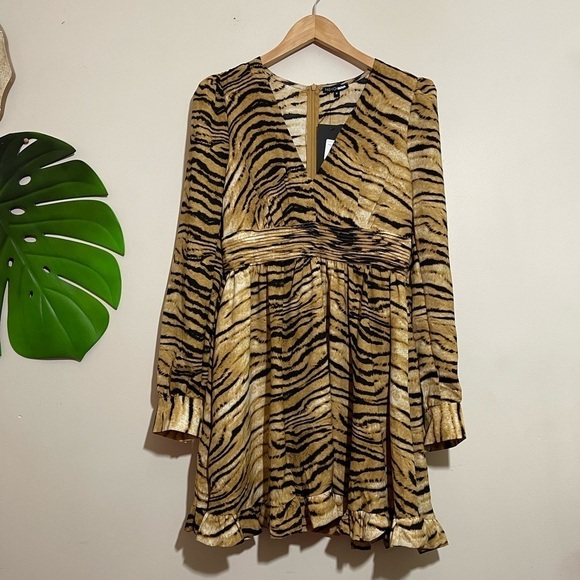 Fashion Nova Without Reservations Mini Dress in Brown Combo Sz. Medium NWT - Picture 8 of 13